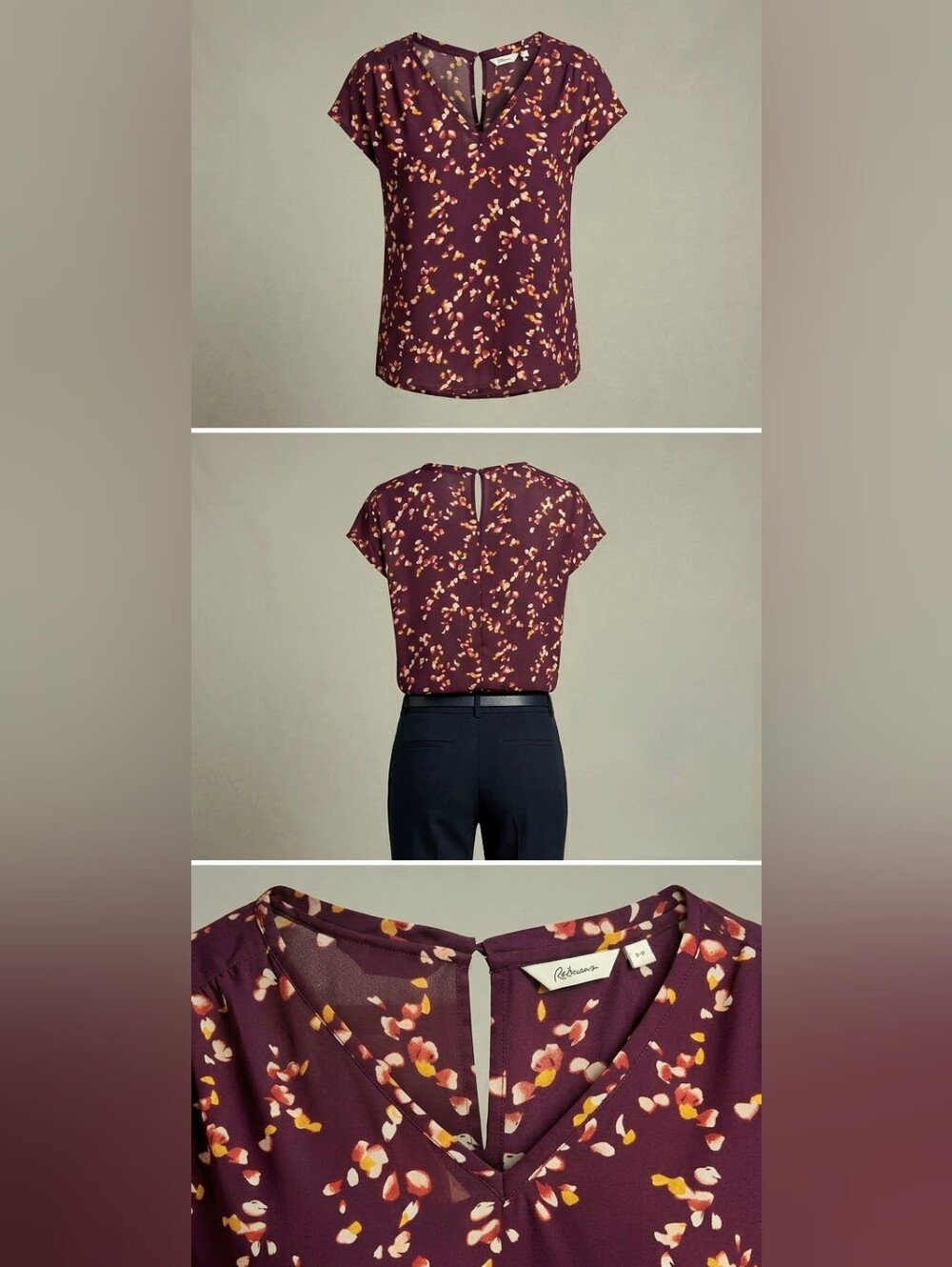 Women’s Floral V-Neck Blouse - Plum